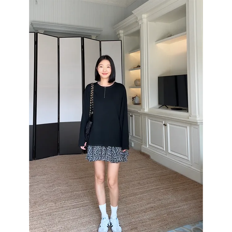 郭九九呢 羊毛简约百搭宽松显瘦针织衫毛衣碎花半身裙 G925A13944
