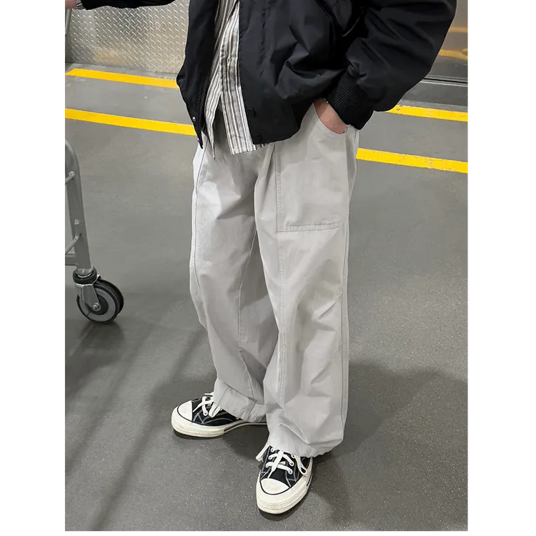 纯色水洗工装裤全棉休闲裤春秋季2025新款男生宽松长裤子日系百搭