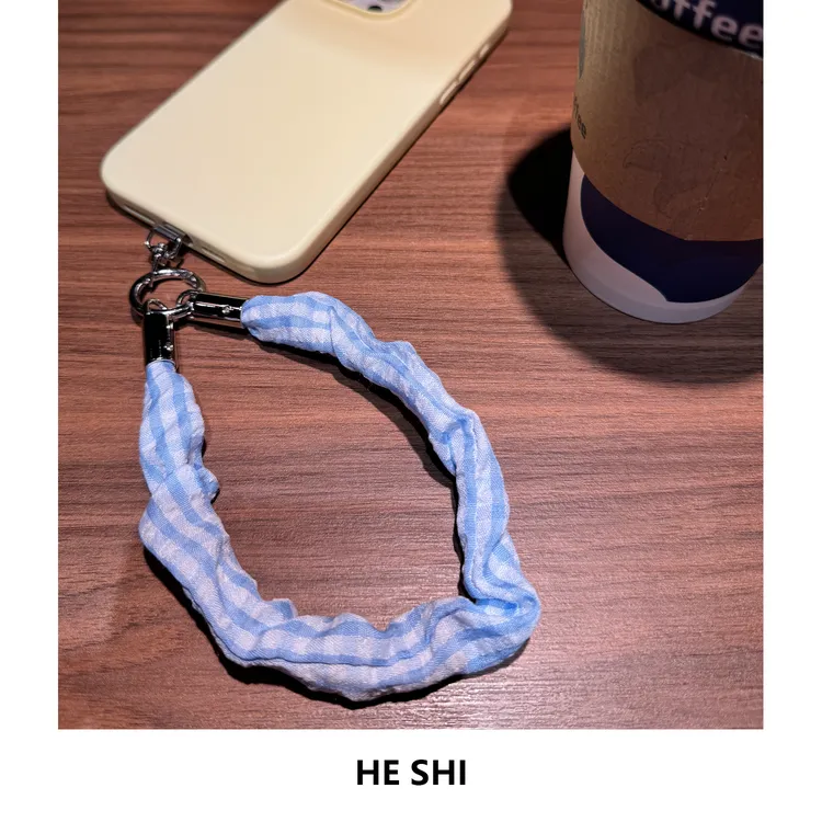 格子发圈手机链条挂绳布艺小香风手机挂件防丢相机挂链手腕款牢固