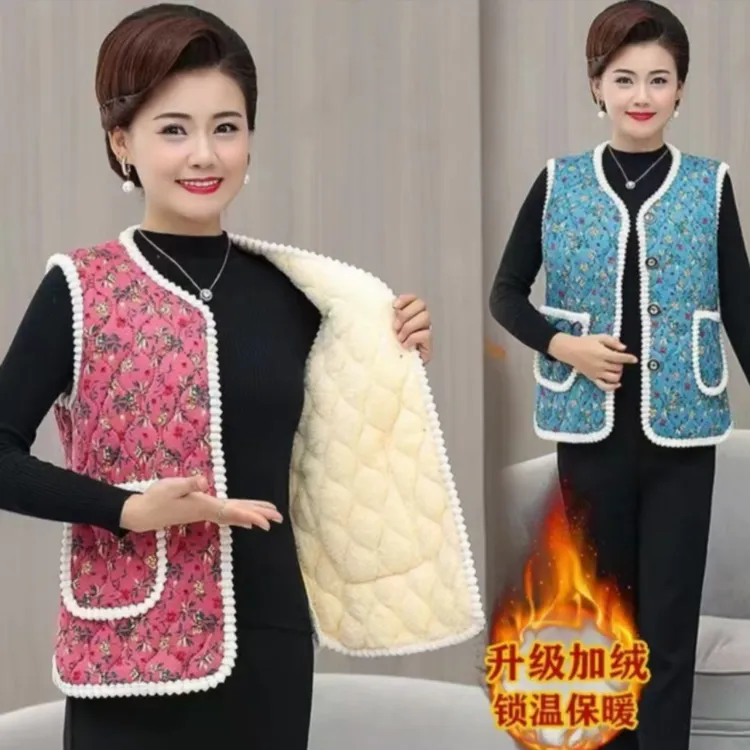 保暖锁温女士保暖花马甲民族风马夹背心红花