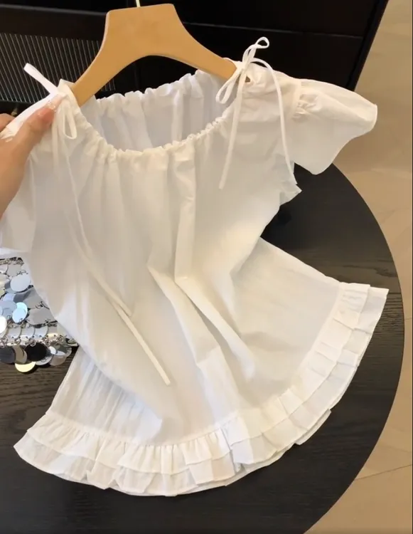 2025夏季新款韩系甜美荷叶边系带飞飞袖衬衫时尚宽松百搭女装上衣