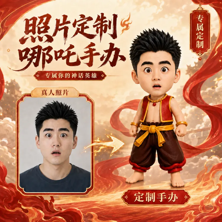 毕业季儿童礼物私人定制Q版哪吒头像3D手办潮玩摆件专属形象设计