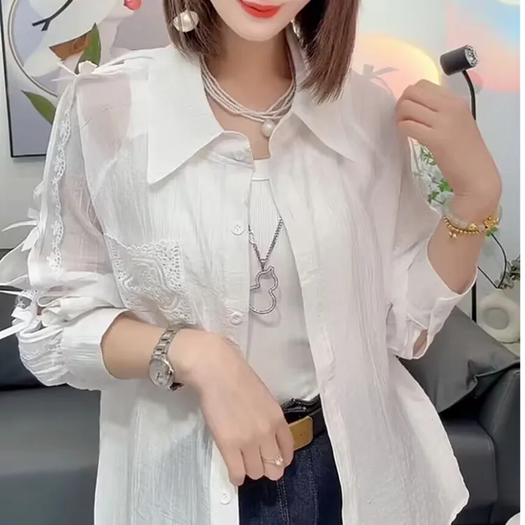 韩式气质百搭防晒衬衫女2025夏季新款时尚轻薄透气甜美白色外搭