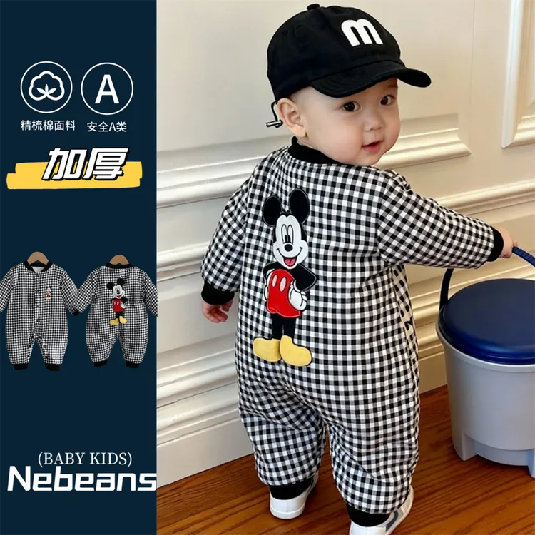 （送帽子）冬款夹棉男女宝连身衣外出服卡通唐老鸭婴儿冬天保暖棉服