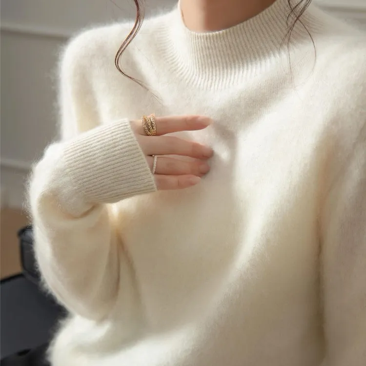 全羊毛针织圆领女常规半高领衫毛衣打底衫羊绒羊毛衫可水洗不缩水