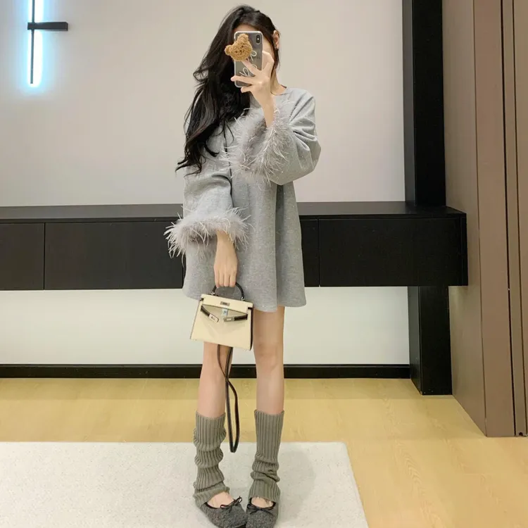 韩系设计感小众卫衣裙长袖女2025秋季新款宽松休闲气质连衣裙子潮