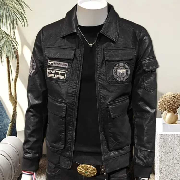 WICESANT乌茨森特欧洲站男士皮衣夹克新款秋季帅气机车服翻领外套