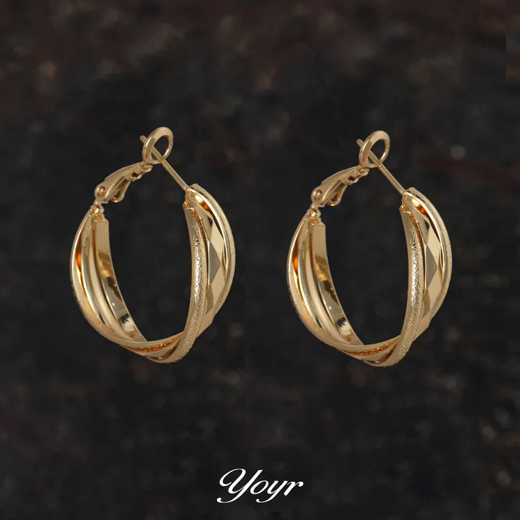 YOYR 黄铜耳饰 切面交错耳圈麻花气质极简时尚高级感圆圈耳环耳钉