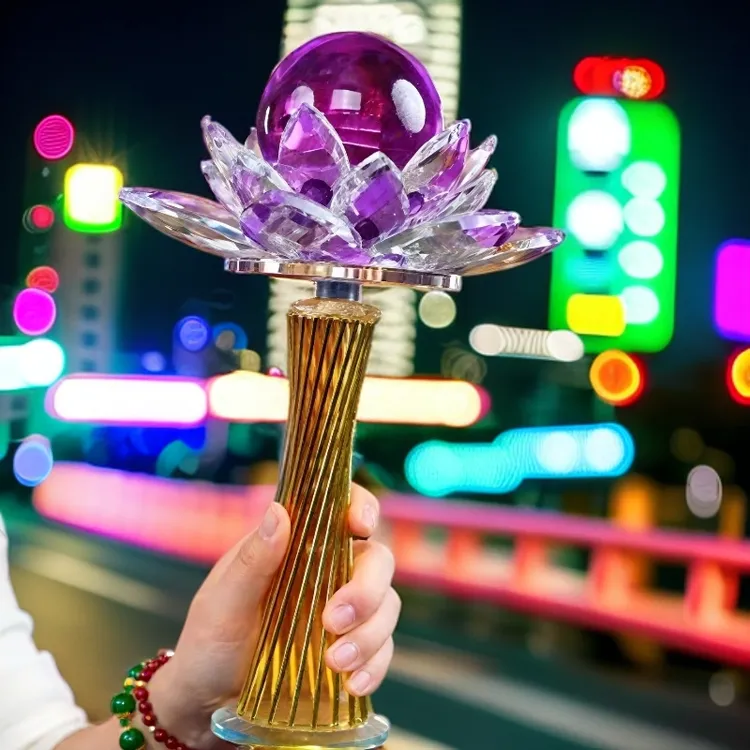 创意旋转莲花台时尚质感紫色莲花水晶球客厅玄关客厅电视柜摆件