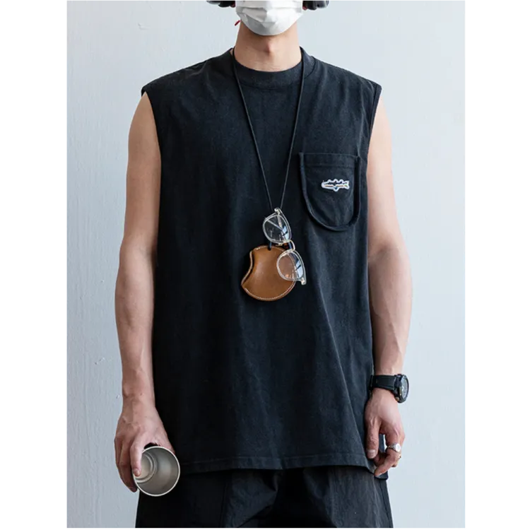 美式潮牌复古纯棉无袖背心男士夏季宽松运动健身坎肩打底汗衫T恤