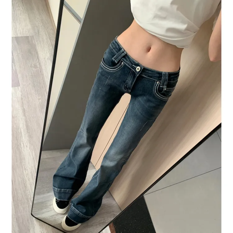 180高个子175加长美式微喇牛仔裤女复古蓝辣妹弹力显瘦低腰喇叭裤
