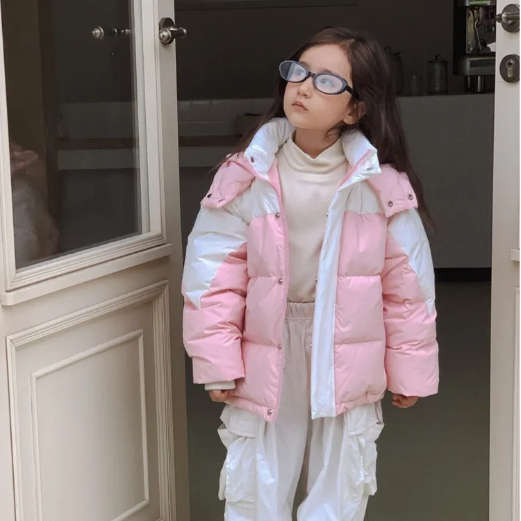 儿童羽绒服童装冬装潮牌拼接外套保暖羽绒服女童休闲儿童款羽绒服