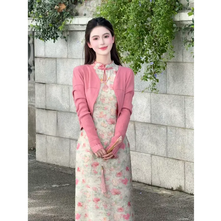 【糯叽叽】LiLi秋冬温柔风针织红色/粉色长袖显瘦百搭开衫XMZH9192