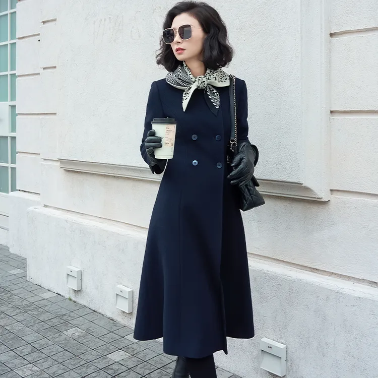 西子/【安迪】100羊毛呢经典圆领双排扣收腰长款大衣/FYTJ512