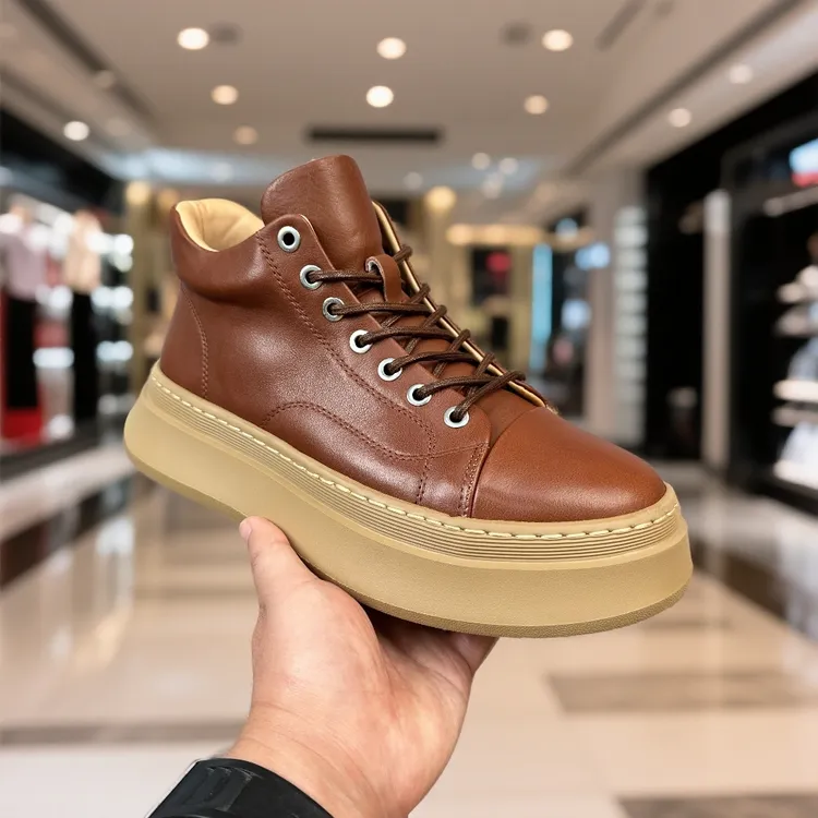 真皮男士复古工装靴冬季潮流男士马丁鞋防水防滑增高耐磨高帮靴男