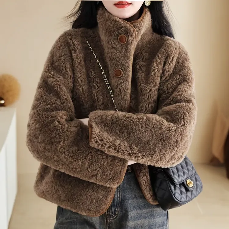 海宁洋气新款爆款秋冬百分百绵羊毛皮毛一体百搭皮草毛茸茸短外套