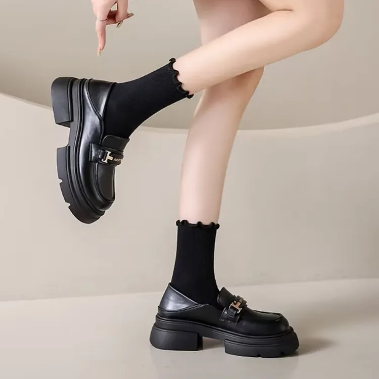 乐福鞋女春秋新款复古粗跟单鞋英伦风jk制服小皮鞋增高防滑厚底