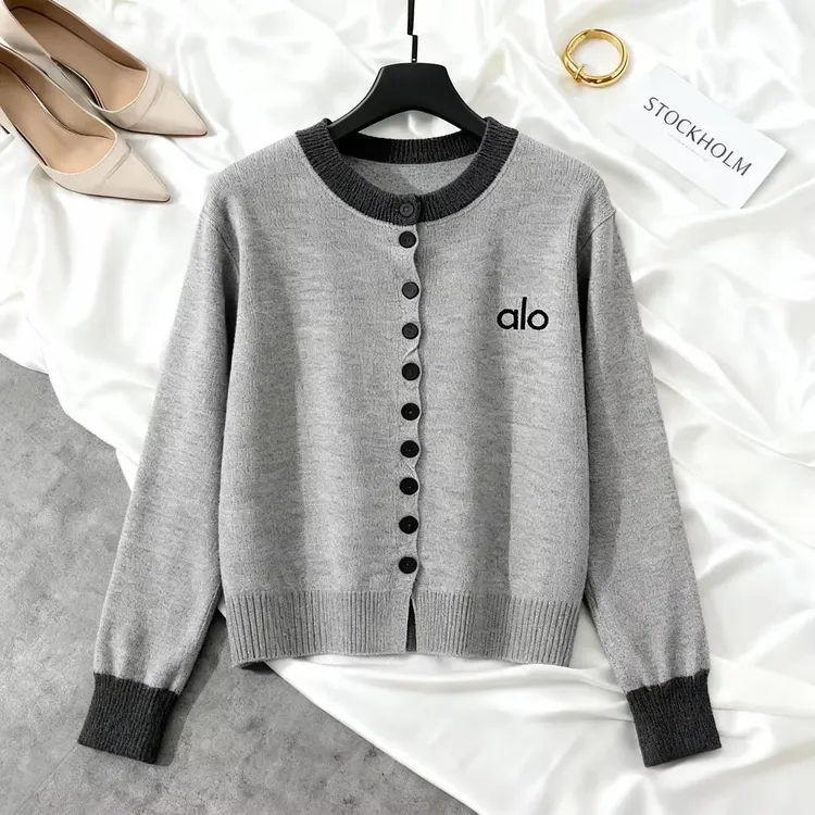 2025新款撞色设计感长袖针织衫女秋冬季慵懒风薄款毛衣开衫外套女