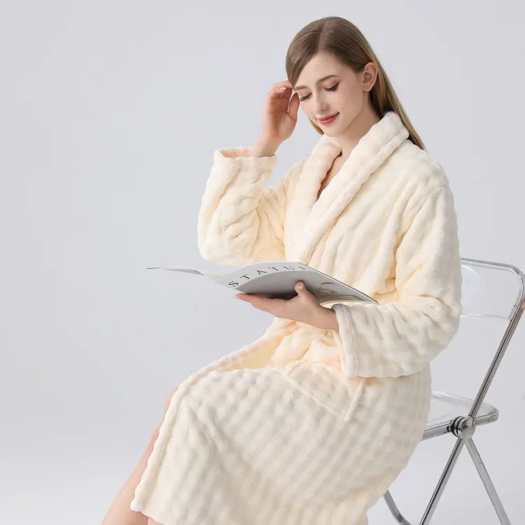 A类加厚加长翻领泡泡绒超吸水男女同款可穿式浴巾珊瑚绒情侣浴袍
