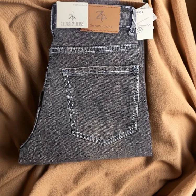 男士微宽松直筒牛仔裤弹力秋冬黑色干活穿耐脏牛仔裤厚款水洗牛仔