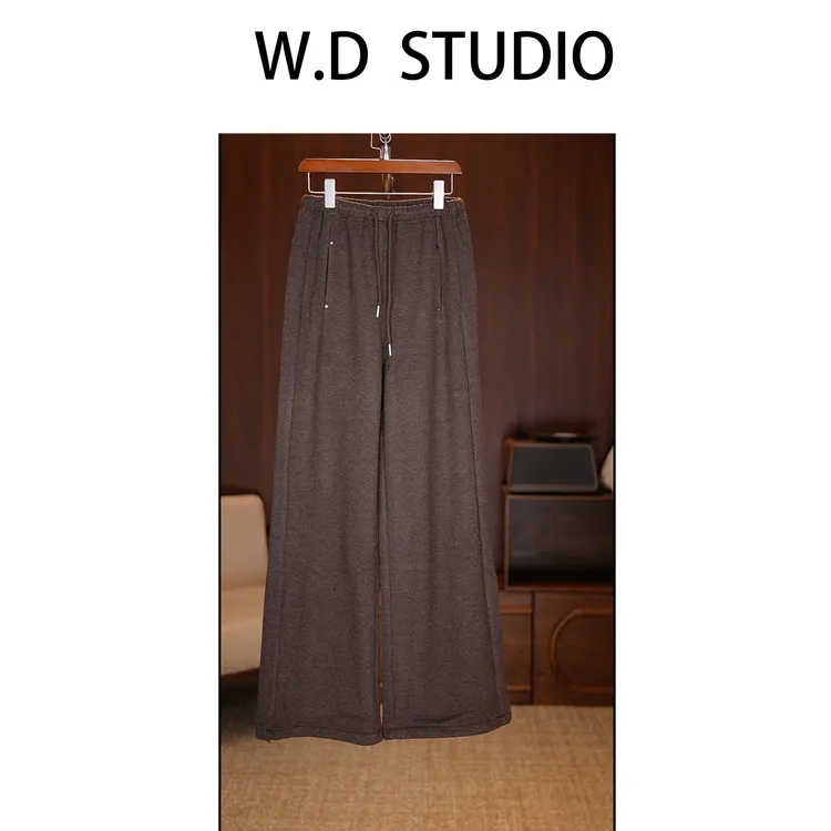 【糯米裤】女25新款冬爆款休闲直筒垂感灰色加厚加绒阔腿8828