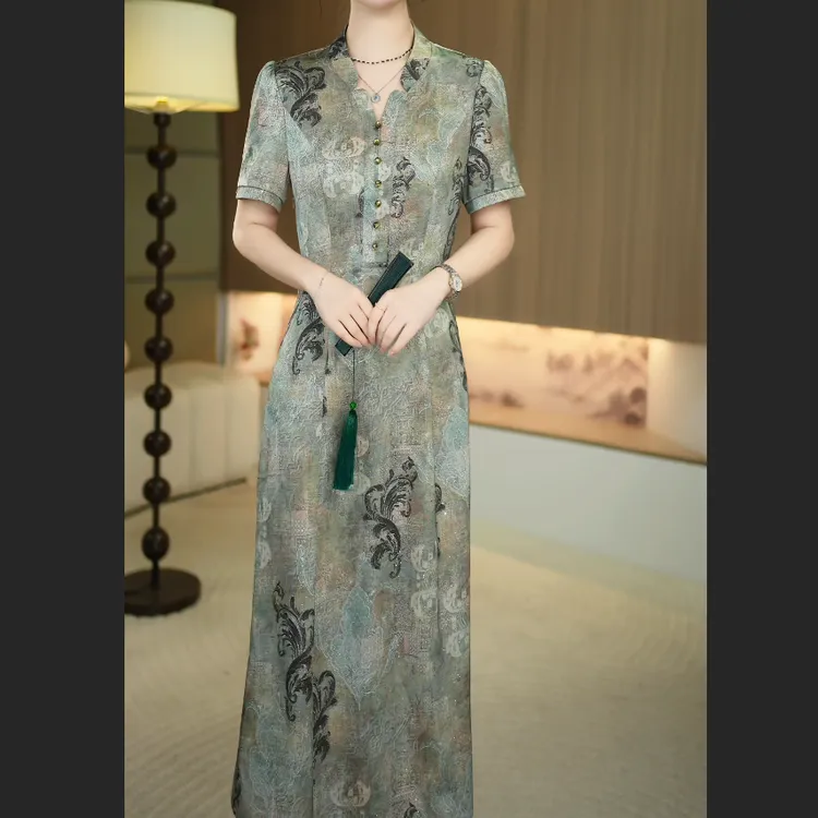 [暖晴川]春夏季新款气质秀气减龄新中式减龄改良旗袍中长款连衣裙