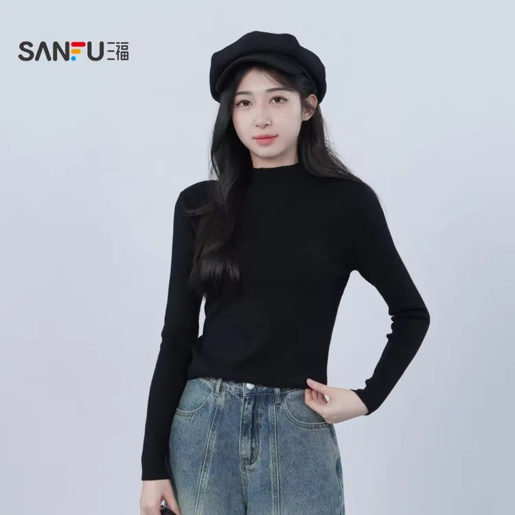 三福 冬季韩系基础百搭打底高领时尚显瘦休闲T恤514067