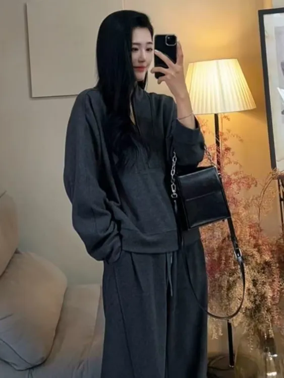 QIU【运险险】【半结构拉链卫衣套装】宽松版长裤休闲套装1085