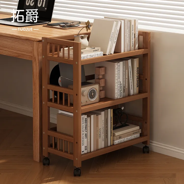 书架落地置物架可移动书本收纳架家用非实木书桌旁多层简易小推车