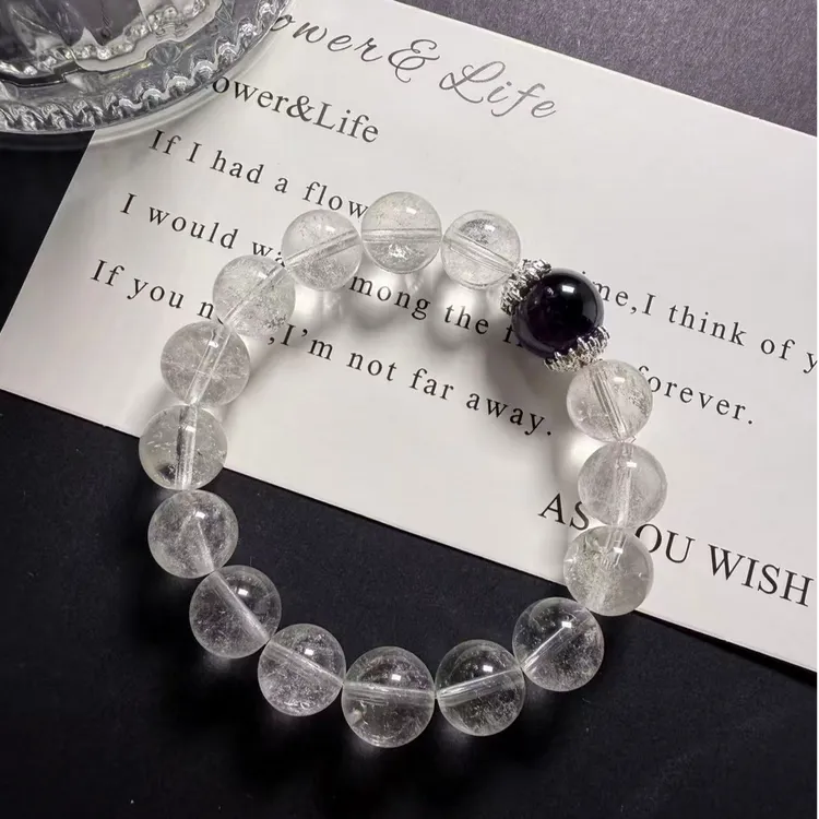 【天然紫水晶】紫水晶手串手串气质梦幻白紫水晶纯天然100%水晶珠串