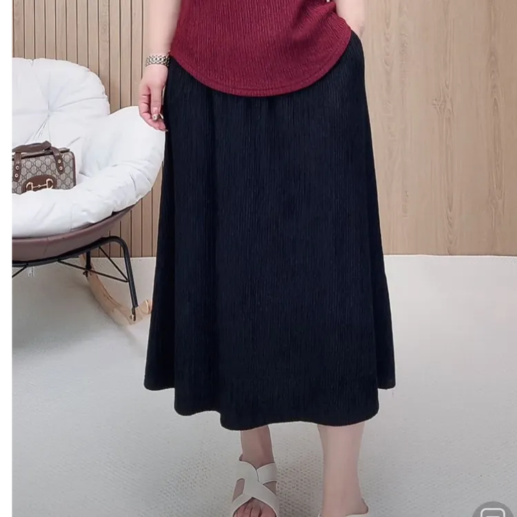 （现货）【A摆裙有口袋】夏季橡筋腰半身裙肌理感大码女装百搭显瘦