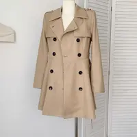015法式修身型常规款40-50岁女风衣卡其色中长款双排扣