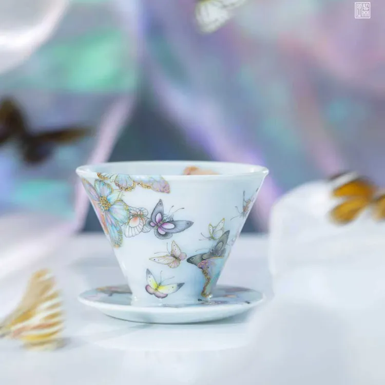 艺林堂藏珍系列叠晶彩迷梦蝶咖啡滤杯【景德镇全手工茶具】
