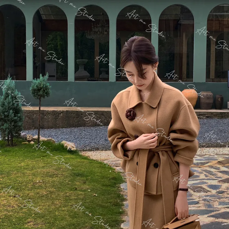 【ART ME】100绵羊毛经典精致款翻领柔软挺括收腰两色套装w24456