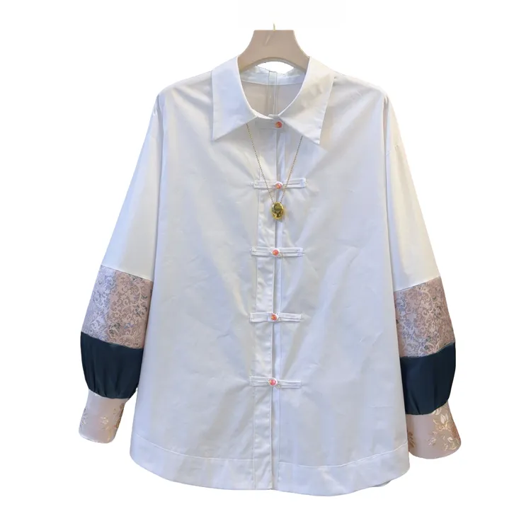 新中式轻奢洋气复古简约风衬衫衣长75左右长袖气质拼接显瘦百搭潮