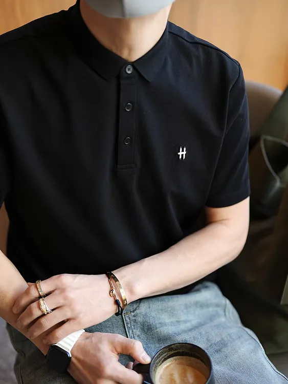 新款简约帅气翻领Polo衫男款夏季带领男士t恤短袖行政商务送爸爸