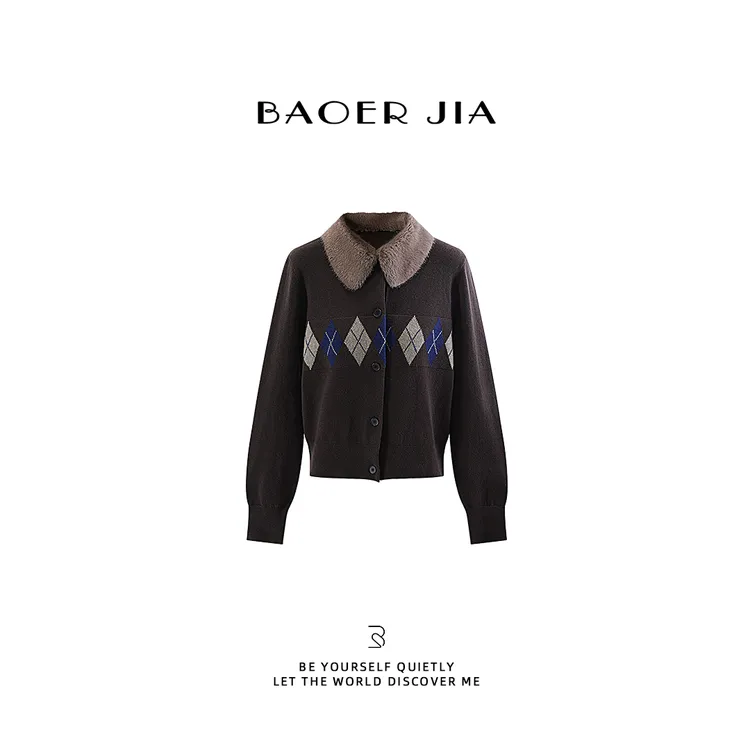 88-宝儿家含幂BV115825411冬季新款纯羊毛可拆卸毛领柔感锁温毛衫