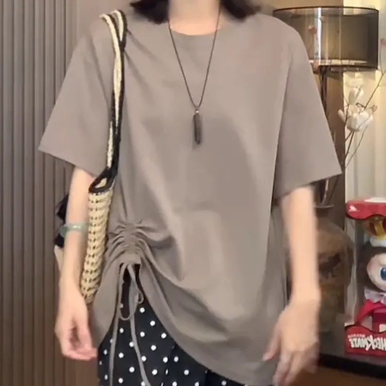 【不规则绑带T】设计感短袖T恤百搭休闲上衣老钱风松弛感女装C5450