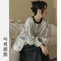 圆圆【菊花丛】 撞色小众设计棉麻国风拼色单排扣花朵上衣 YY 7481