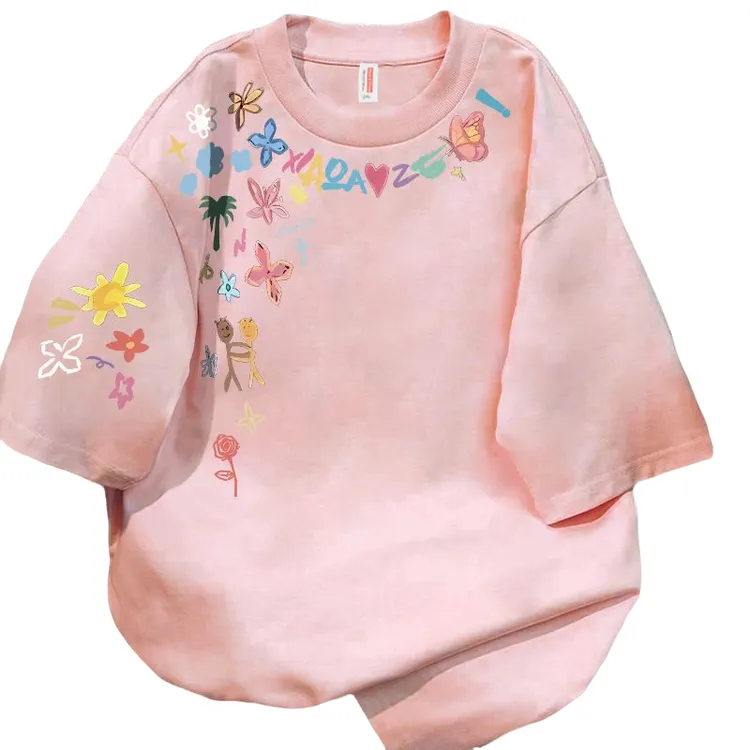 美式潮流青春宽松重磅印花手绘图纯棉短袖T恤男休闲百搭半袖女ins