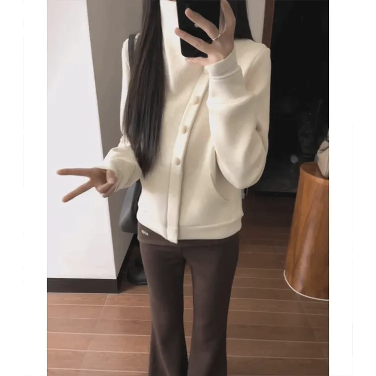 法式气质立领高级感斜襟扣外套女装秋冬新款洋气百搭修身夹克上衣