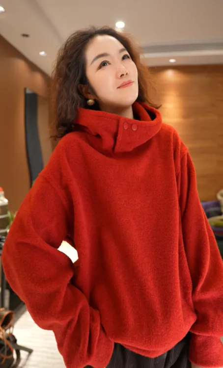 JIUER连帽小立领慵懒风高级感打底帽衫 百搭时尚宽松套头25880