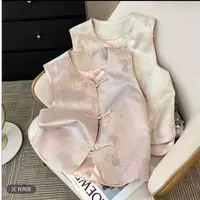 国2094国潮中式复古提花织锦圆领盘扣马甲坎肩卿