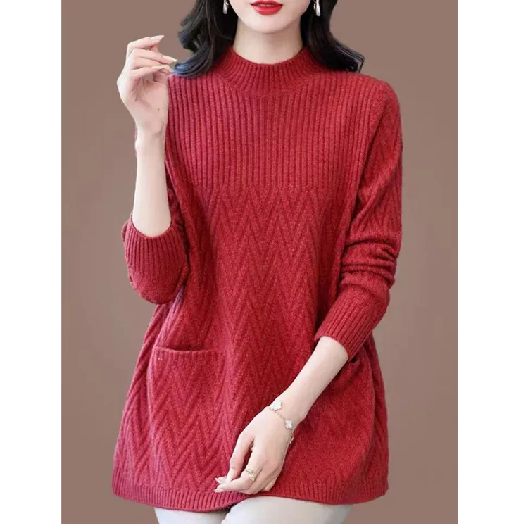 欧美秋冬款斑马纹时尚针织套头毛衣大码圆领针织衫