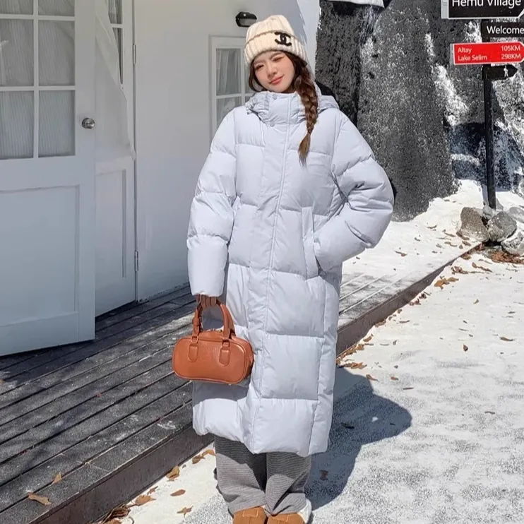 韩版过膝新款中长款羽绒棉服女冬季棉衣加厚宽松多巴胺棉袄外套