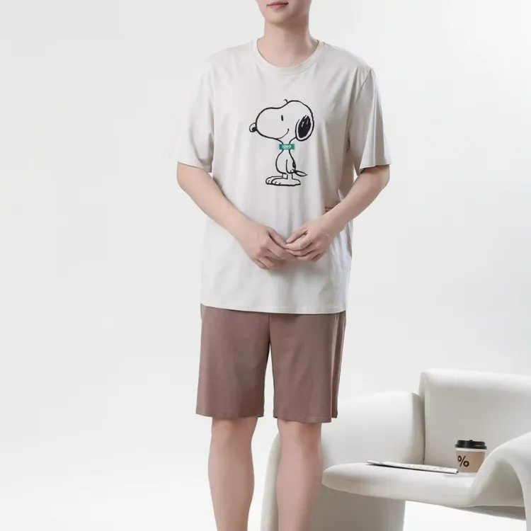 夏季男士睡衣短袖短裤家居服套装简约舒适可外穿950圆领卡通休闲