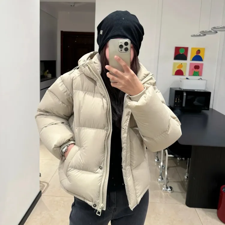 【241010-sk】泡芙款连帽女士羽绒服保暖95白鸭绒帽子门襟非羽绒