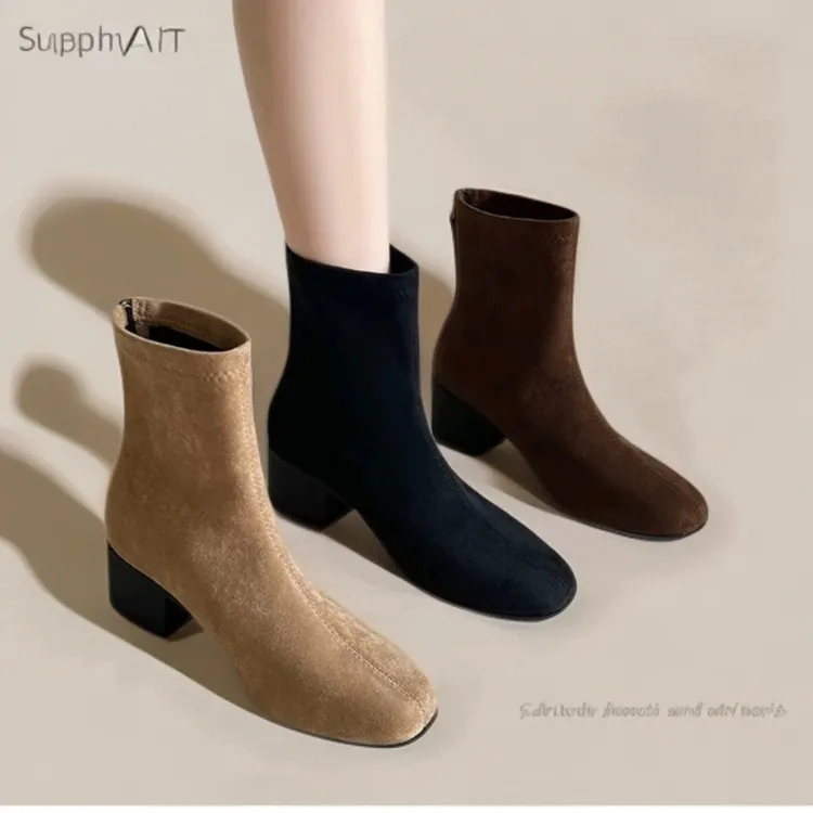 真皮马丁靴复古软底粗跟2025新款秋冬中跟瘦瘦靴百搭方头短靴简女
