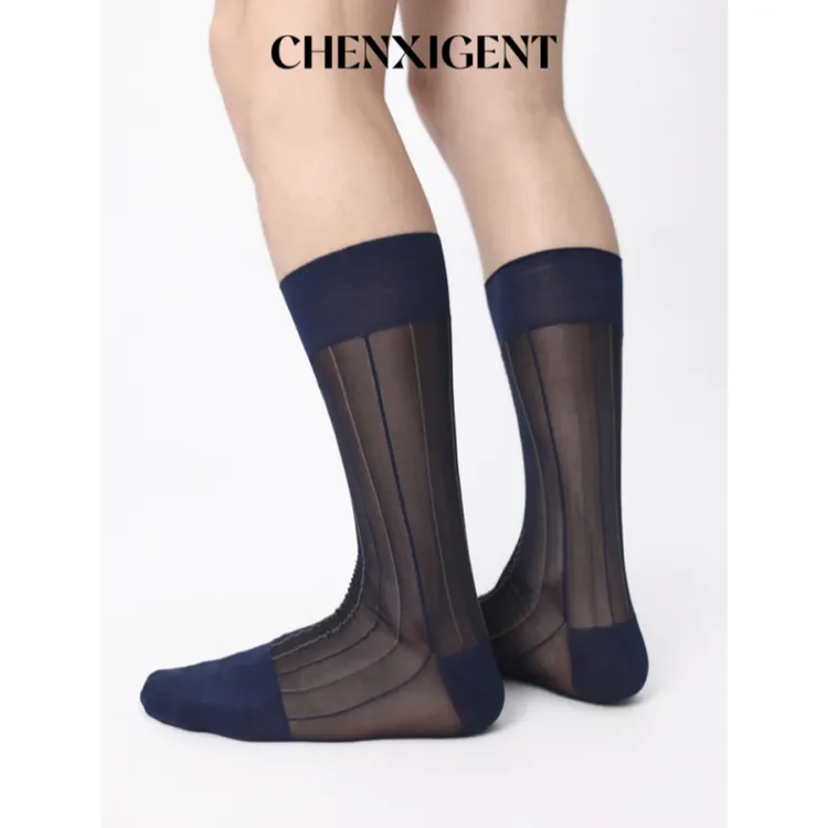 CHENXIGENT绅士远航系列男士正装条纹吊线款中筒商务丝袜