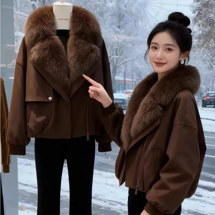 宽松型长袖派克服短款百搭时尚西装领韩版秋冬保暖A18#